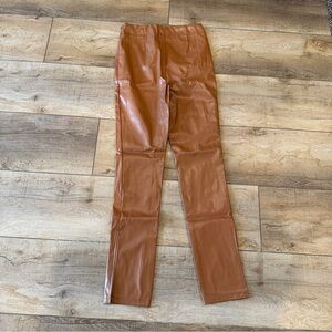 SBetro High Waist Slit Hem Faux Leather Light Brown